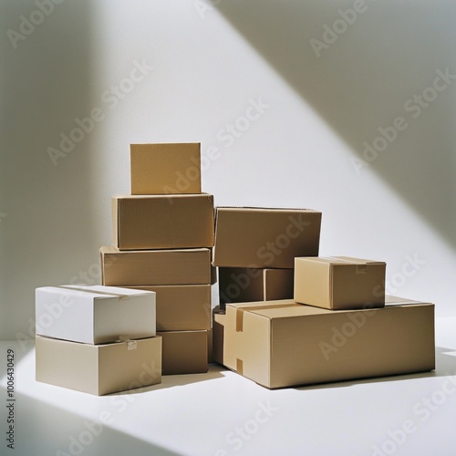 ##  Neatly Stacked Cardboard Boxes 1 photo