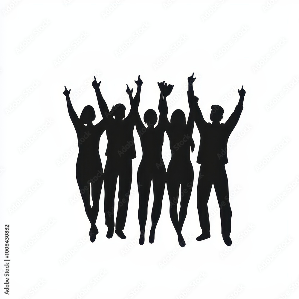Friends Celebrating in Silhouette Against White Background