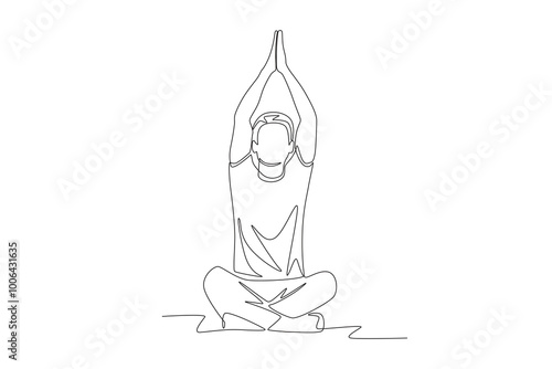 The man in mediation. Wellbeing concept one-line drawing