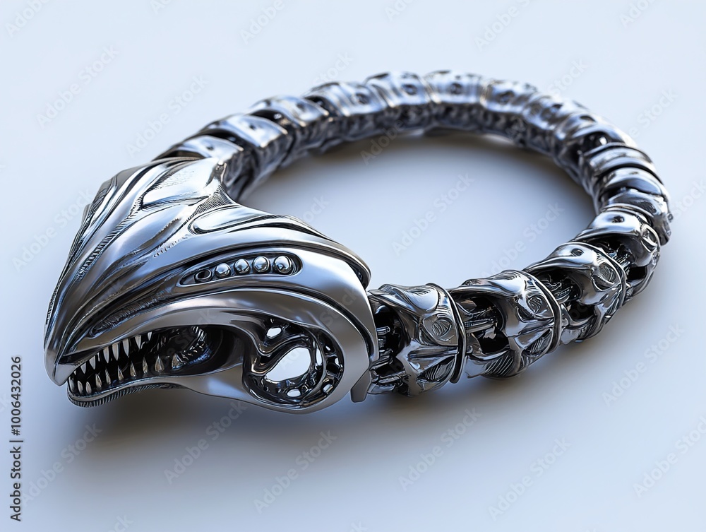 Futuristic Silver Bracelet with Alien Head Design Futuristic Silver Bracelet with Alien Head Design
