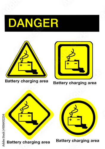 Una plantilla de carteles de peligros de sala de baterias con sus formatos diferentes