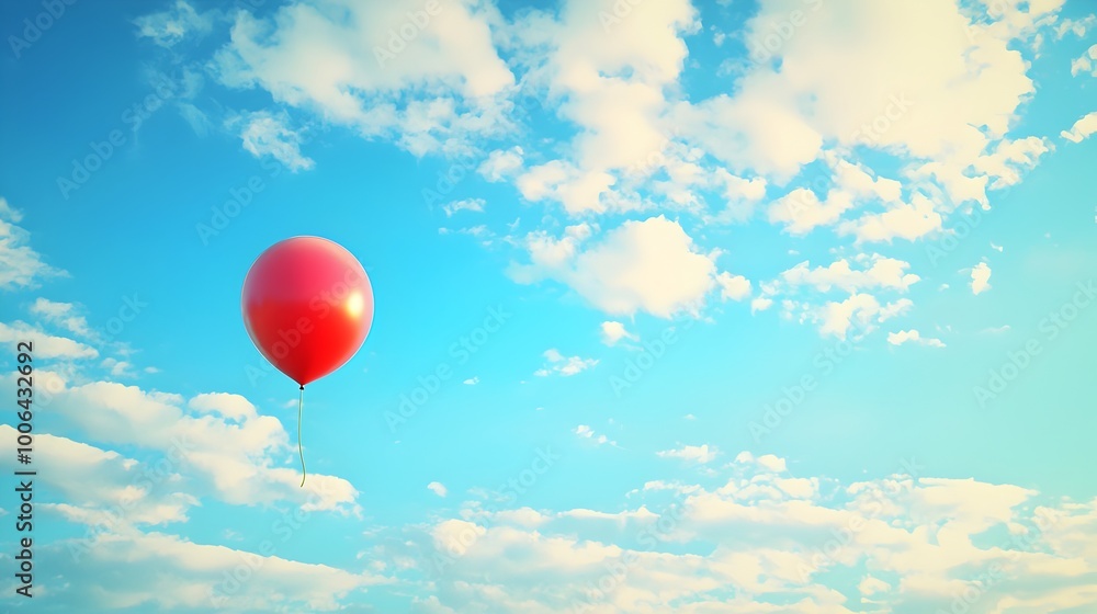 Obraz premium Colorful Balloon Floating Gracefully Amidst Soft Clouds in Serene Skyscape