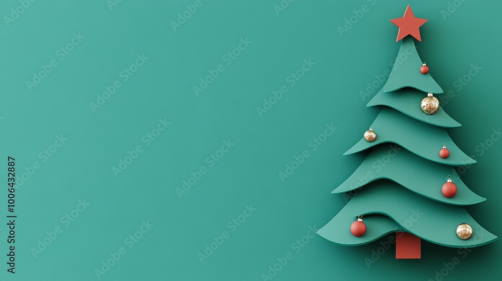 A Christmas tree with gold and red ornaments is displayed on a green background A Christmas tree with gold and red ornaments is displayed on a green background