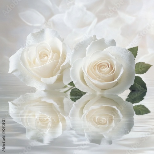 ##  White Rose Elegance: Soft Reflections on Glass