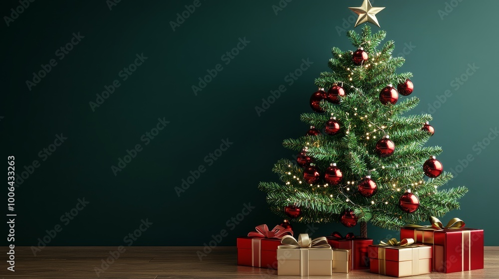 A Christmas tree with red A Christmas tree with red