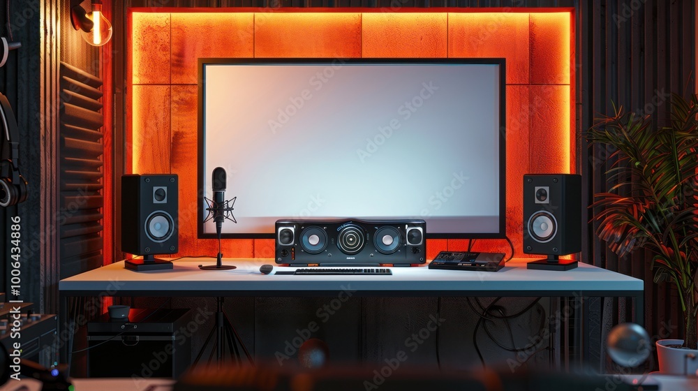 Home Studio Setup with Sound System and Monitor Home Studio Setup with Sound System and Monitor