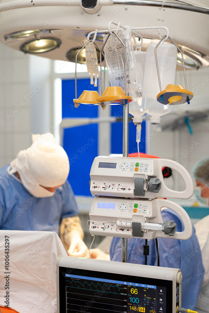 medical surgical equipment in the operating room in the hospital. surgeon at operation medical surgical equipment in the operating room in the hospital. surgeon at operation