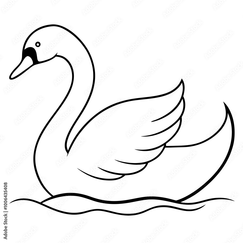 Obraz premium Beautiful Vector Illustration of a Majestic Swan Gliding on a Calm Pond 