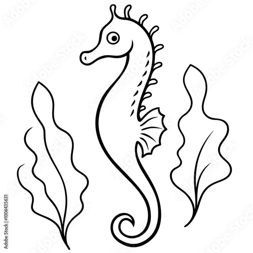 Vibrant Seahorse Clinging to Lush Green Seaweed A Beautiful Underwater Scene in Vector Art
