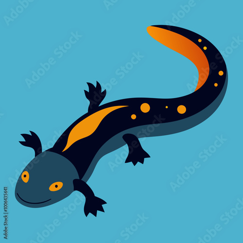 Vector Illustration of a Salamander Swimming Gracefully in Crystal Clear Water 