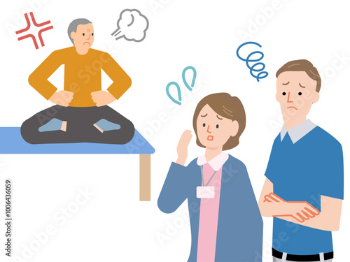 クレーム、クレーマー、モラルハラスメント、モラハラ、カスハラ、カスタマーハラスメントなどの怒る人のイラストセット	