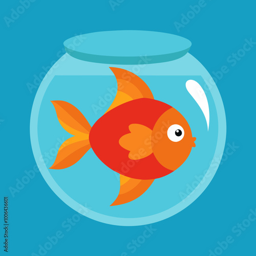 Cheerful Goldfish Swimming in a Glass Bowl Vector Illustration Highlighting the Tranquility of Home Aquariums

