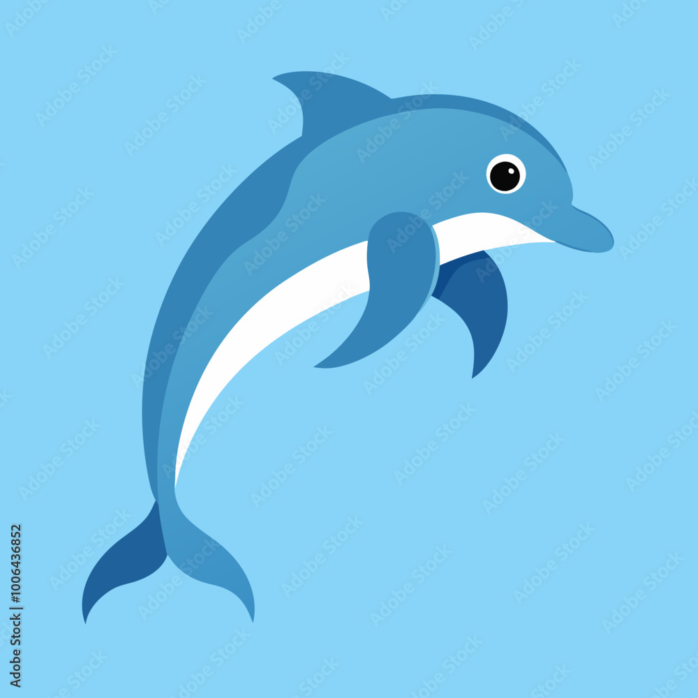 Fototapeta premium Vibrant Vector Artwork Featuring a Dolphin Leaping in Crystal Clear Waters 