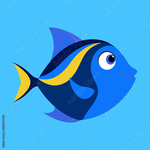 Colorful Vector Representation of a Blue Tang Swimming in a Lively Ocean Environment
