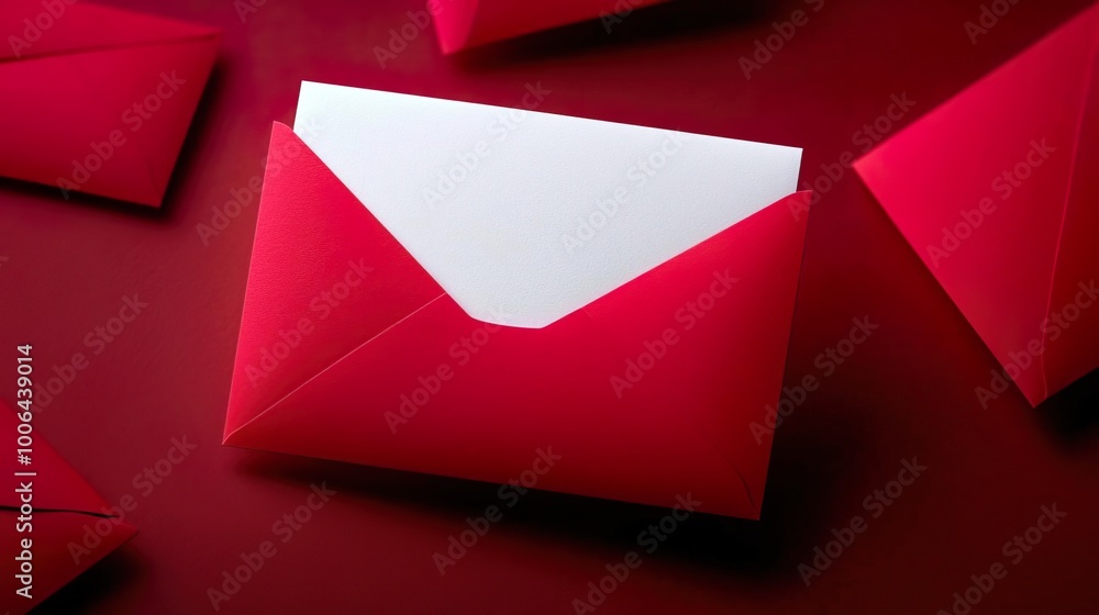 A blank white card with a red paper envelope template, ideal for festive greetings or invitations.. A blank white card with a red paper envelope template, ideal for festive greetings or invitations..