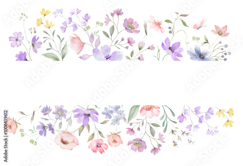 Fotografi Watercolor floral frame with anemones