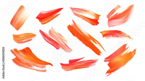 set of red orange scumbling brushstrokes isolated on transparent background