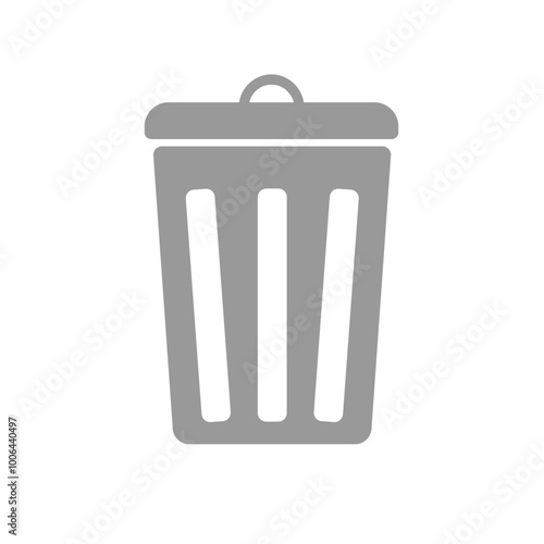 Simple trash can icon in gray color in cartoon style on a white background. Flat garbage symbol.