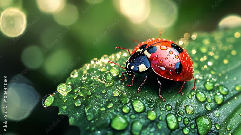 Ladybug on a Dew-Covered Leaf Ladybug on a Dew-Covered Leaf