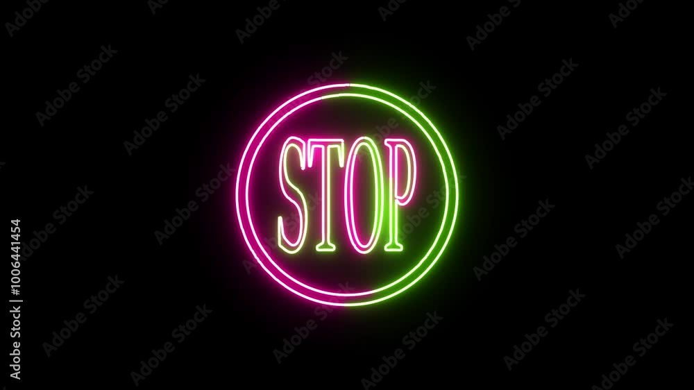 Neon stop animation background. Neon stop animation background.
