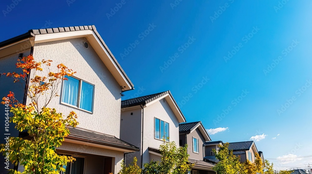 Residential area/detached house: A cozy street view featuring several detached houses, representing community and family-oriented living.. Residential area/detached house: A cozy street view featuring several detached houses, representing community and family-oriented living..