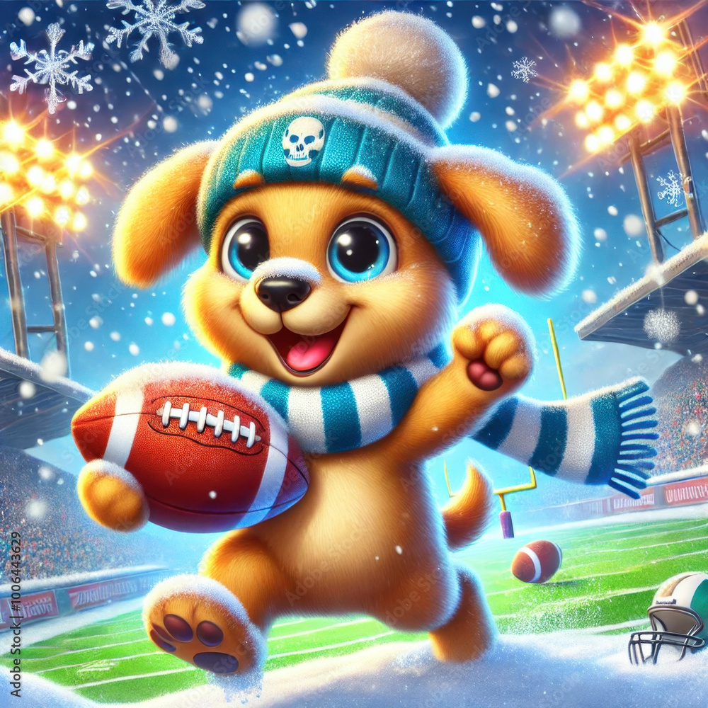 Fototapeta premium Playful Winter Football Puppy
