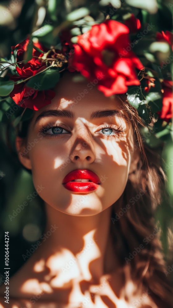 Woman with red lipstick and blue eyes Woman with red lipstick and blue eyes