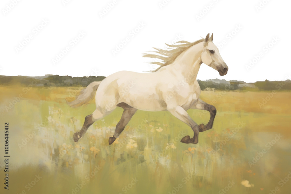 Fototapeta premium PNG Horse running in the meadow painting horse stallion.