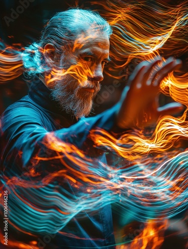 Abstract portrait of a man with light trails photo