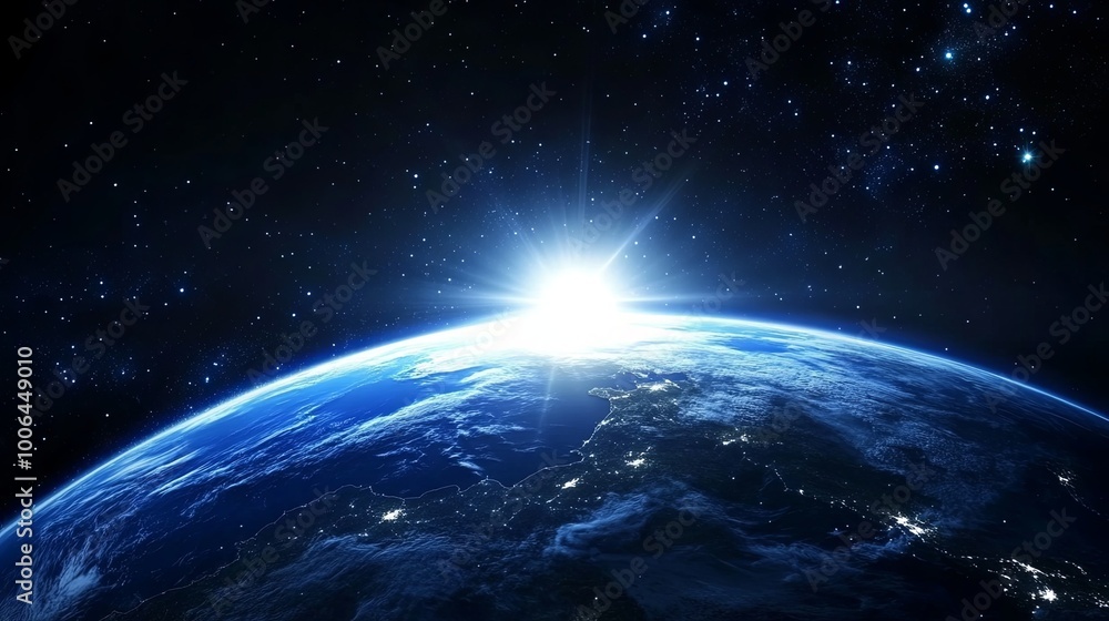 A stunning view of Earth from space, with the sun rising over the ...