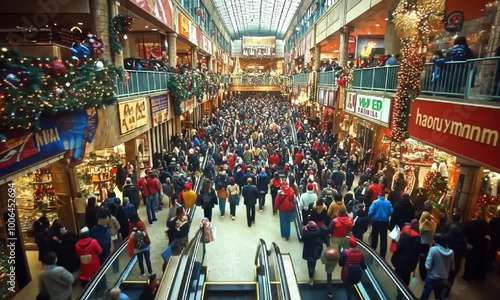 Wallpaper Mural Bustling Holiday Shopping Rush in Crowded Mall Decorated for Christmas Torontodigital.ca