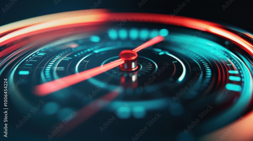 An abstract clock with various dials and one glowing hand pointing to the optimal benchmark, symbolizing time-based performance measurement An abstract clock with various dials and one glowing hand pointing to the optimal benchmark, symbolizing time-based performance measurement