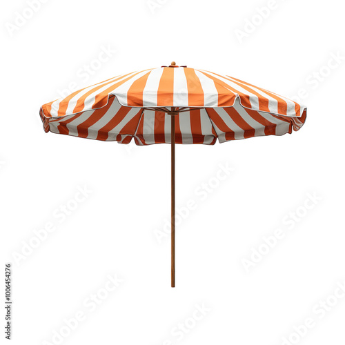 Orange and White Striped Beach Umbrella Isolated on a Transparent Background