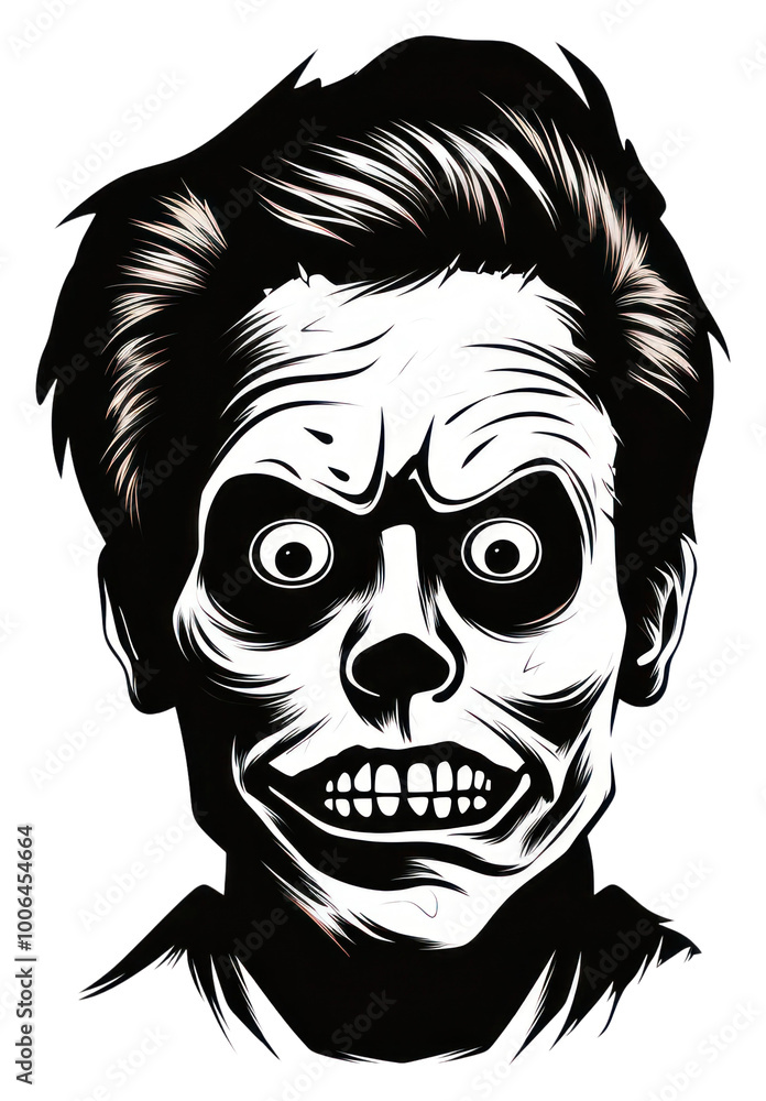 Fototapeta premium PNG Horror and scary face halloween portrait drawing sketch.