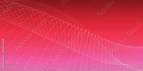 Futuristic dot wave. Abstract digital particle wave. Technology background. Colored musical wave. Light background. Digital background with smooth, wavy curves. 3D Vector illustration