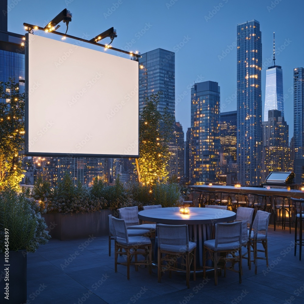 Obraz premium ## Rooftop Bar Billboard Mockup: City Lights & Party Ambiance 