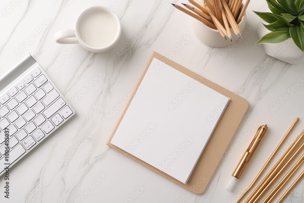 Clean Minimalist Desk Setup White Keyboard, Notebook, Pens, Plant Coffee, Perfect for Productivity Organization Clean Minimalist Desk Setup White Keyboard, Notebook, Pens, Plant Coffee, Perfect for Productivity Organization