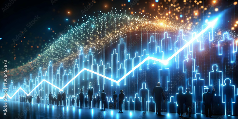 Elevate Voter Engagement: Stunning Abstract 3D Graph Visualizing Increasing Voter Turnout with Soft Glowing Lines and Dynamic Particles - Captivating Image for Photo Stock Elevate Voter Engagement: Stunning Abstract 3D Graph Visualizing Increasing Voter Turnout with Soft Glowing Lines and Dynamic Particles - Captivating Image for Photo Stock