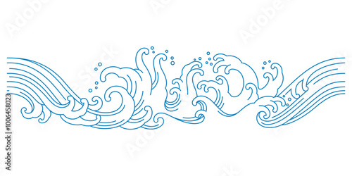 oriental ocean sea waves line art seamless pattern