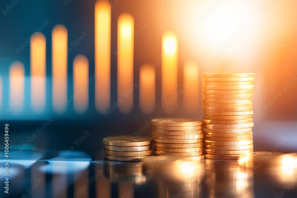 Stacks of coins reflecting growth and prosperity, symbolizing finance and investment in a dynamic market environment. Stacks of coins reflecting growth and prosperity, symbolizing finance and investment in a dynamic market environment.