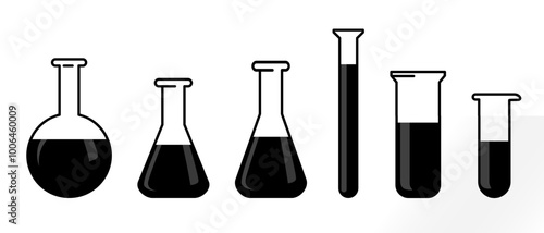 chemistry laboratory beaker icon set for research, science, biology, education, experiment etc use. vector flat style eps illustration