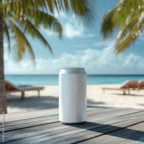 ## Beachside Beverage Can Mockup: Tropical Sunlight & High-Resolution