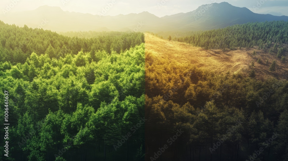 Forest Divided by Light and Shadow. Forest Divided by Light and Shadow.