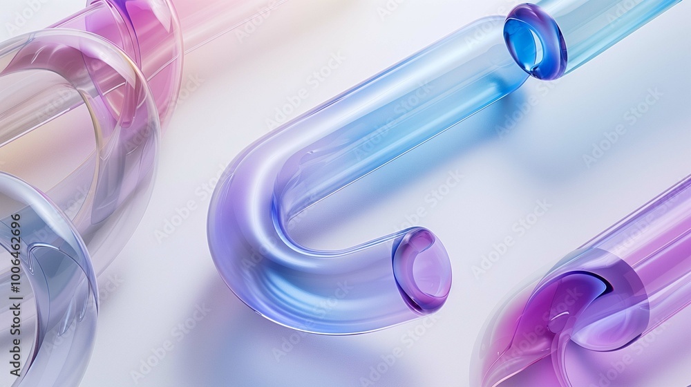 Bent glass tube with decorative details 3d rendering image. Abstract craft element of clear plastic background wallpaper colorful realistic. Creative design surreal parts concept idea Bent glass tube with decorative details 3d rendering image. Abstract craft element of clear plastic background wallpaper colorful realistic. Creative design surreal parts concept idea