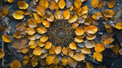 Autumn leaves urchin on the sand