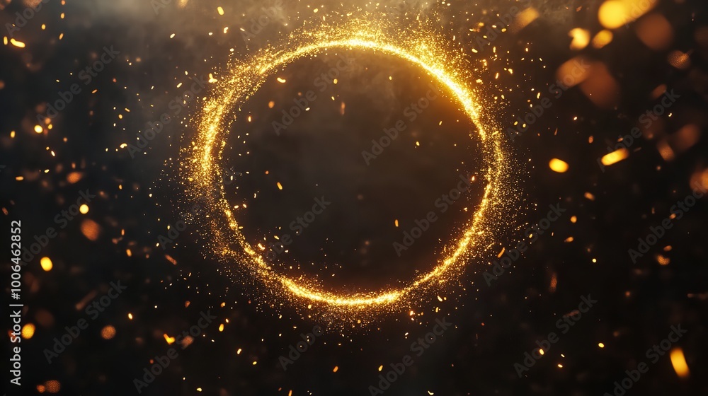 Gold Circle Frame Firework Confetti of Light Golden Spark Gold Circle Frame Firework Confetti of Light Golden Spark