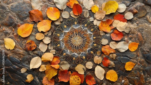 Autumn leaves urchin on the sand