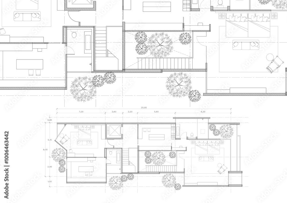 Floor plan designed building on the drawing. Floor plan designed building on the drawing.