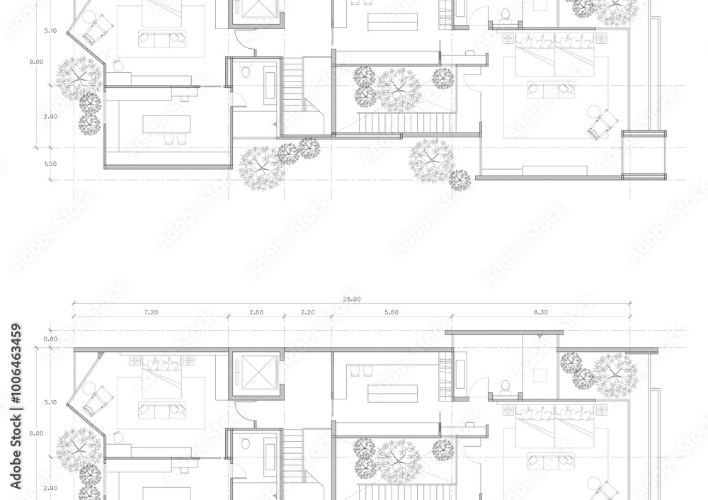 Floor plan designed building on the drawing. Floor plan designed building on the drawing.