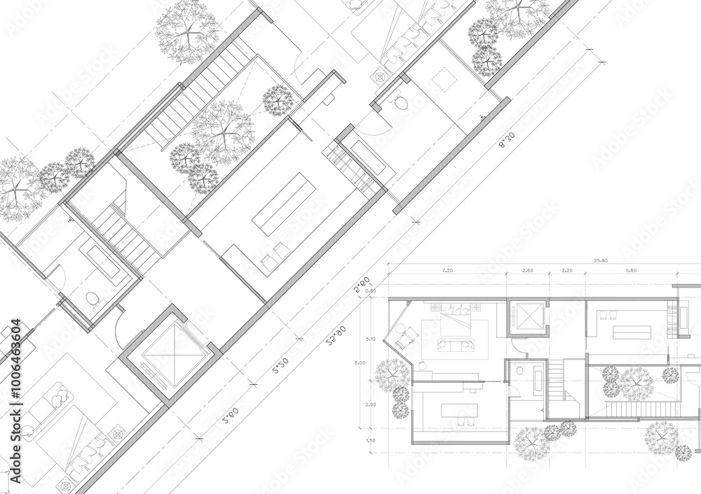 Floor plan designed building on the drawing. Floor plan designed building on the drawing.